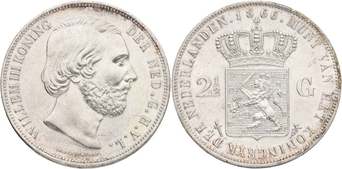 2½ Gulden. Willem III. 1866. XF +.