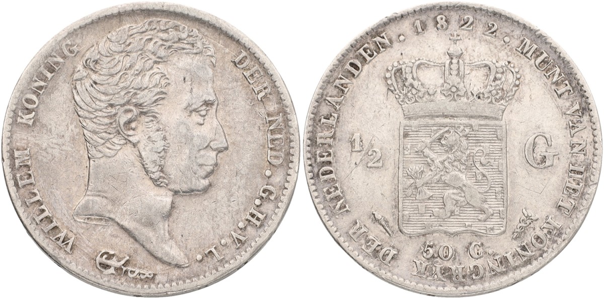 ½ Gulden. Willem I. 1822 Without Michaut. VF.