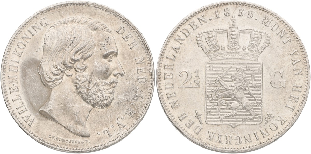 2½ Gulden. Willem III. 1859. XF +.
