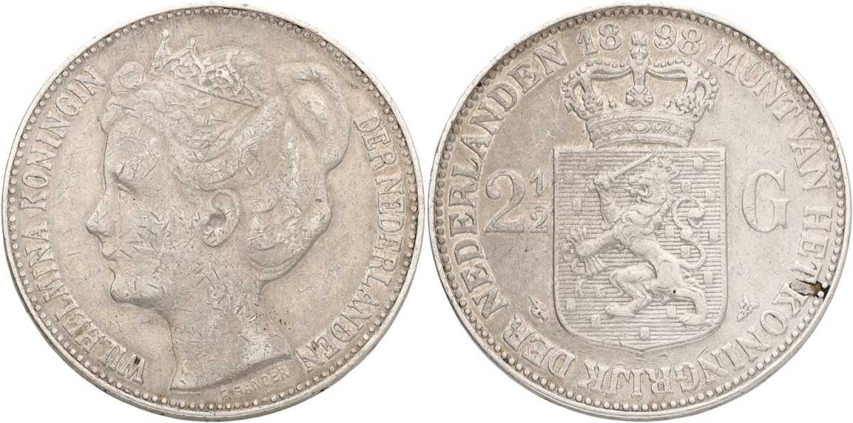 Wilhelmina. 2½ Gulden. 1898 with dot. VF.