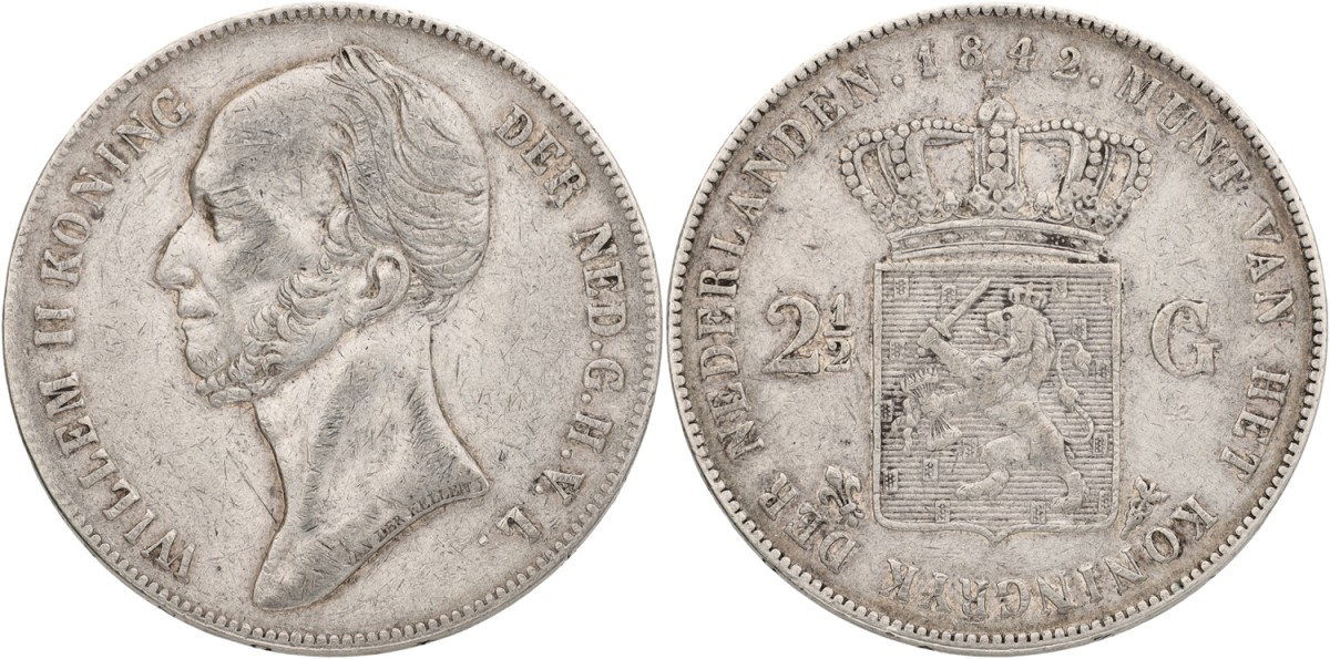 2½ Gulden. Willem II. 1842. VF.