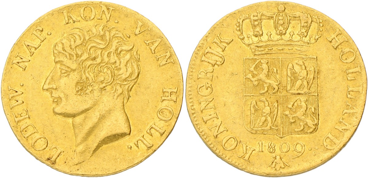 Gouden dukaat. Lodewijk Napoleon. 1809. VF +.