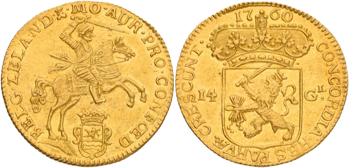 Gouden rijder van 7 gulden. Zeeland. 1760. XF.