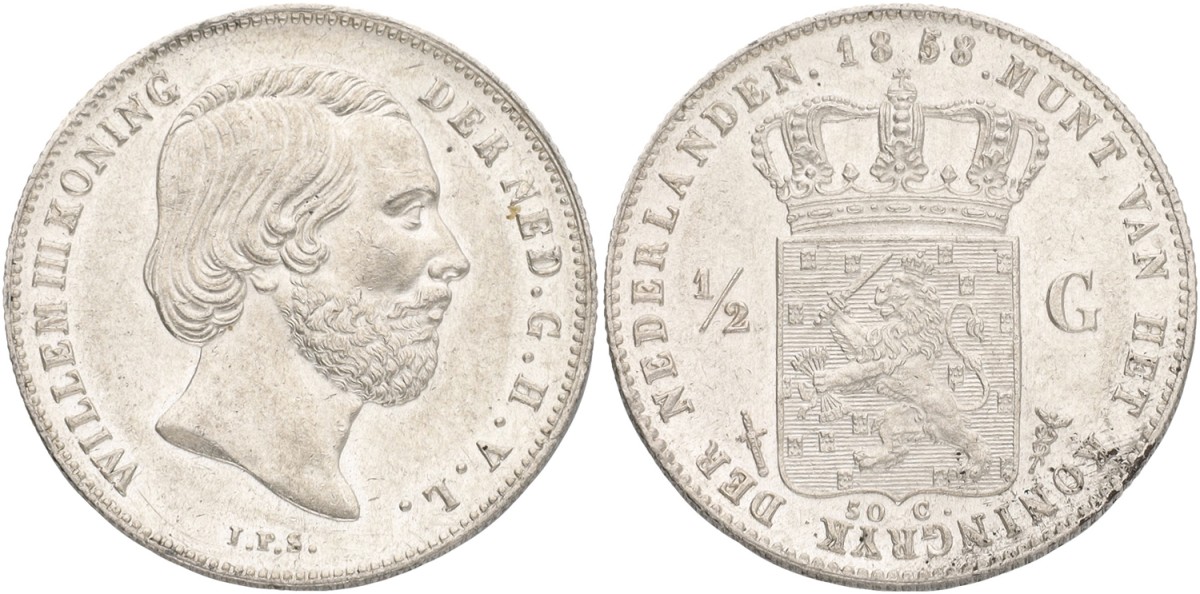 ½ Gulden. Willem III. 1858. XF +.