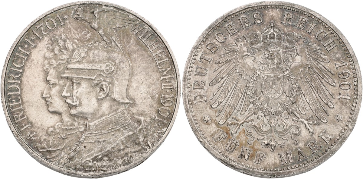 German States. Prussia. Wilhelm II. 5 Mark. 1901. XF +.