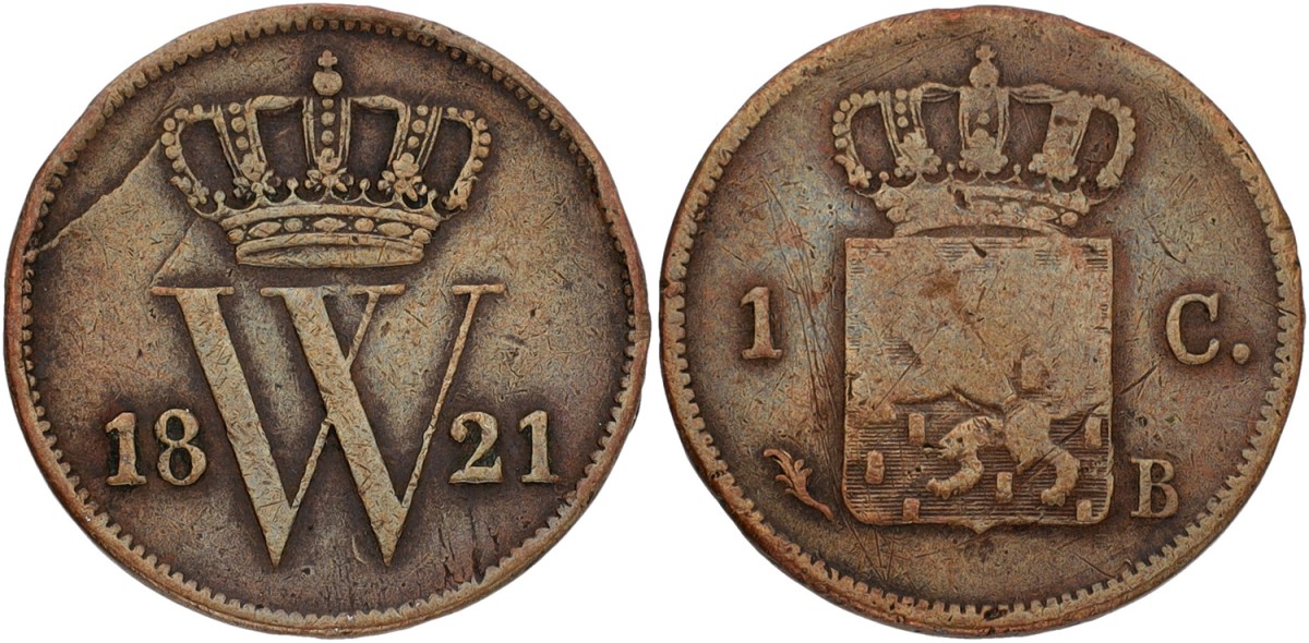 1 Cent. Willem I. 1821 B. F +.