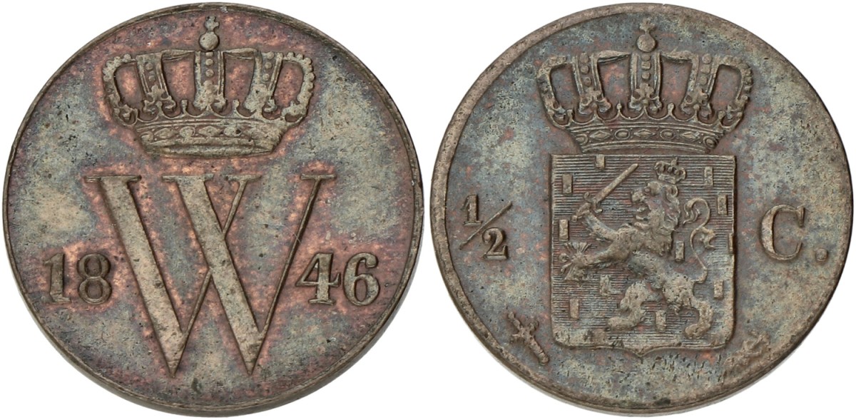 ½ Cent. Willem II. 1846. XF +.