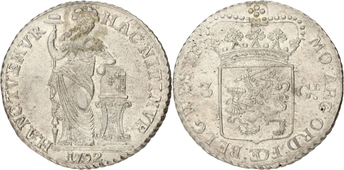 3 Gulden - generaliteits. West-Friesland. 1792. XF +.