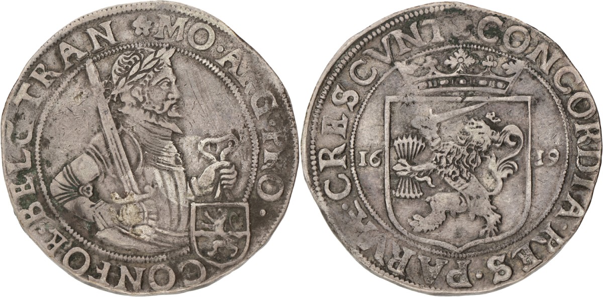 Nederlandse rijksdaalder. Overijssel. 1619 r/r. VF.