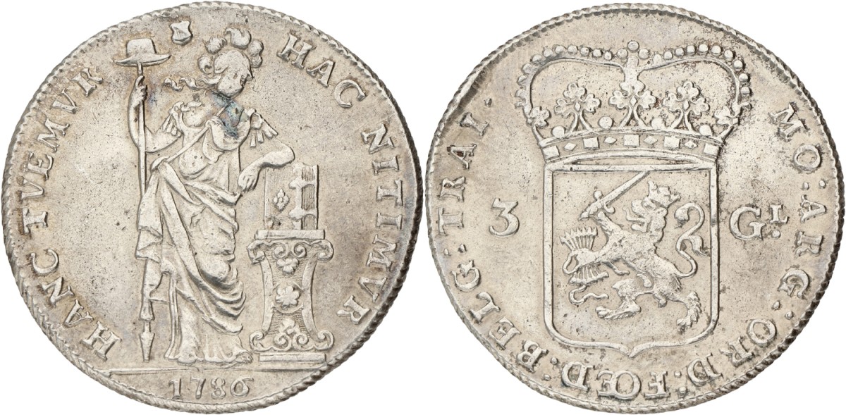 3 Gulden - generaliteit. Utrecht. 1786. F / VF.