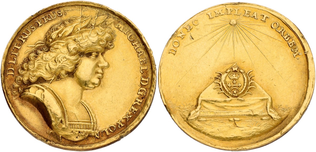 Poland. Polish-Lithuanian commonwealth. ND (1672 - 1673). Gold medal of 4 ducats on the war with the Turks. XF -.