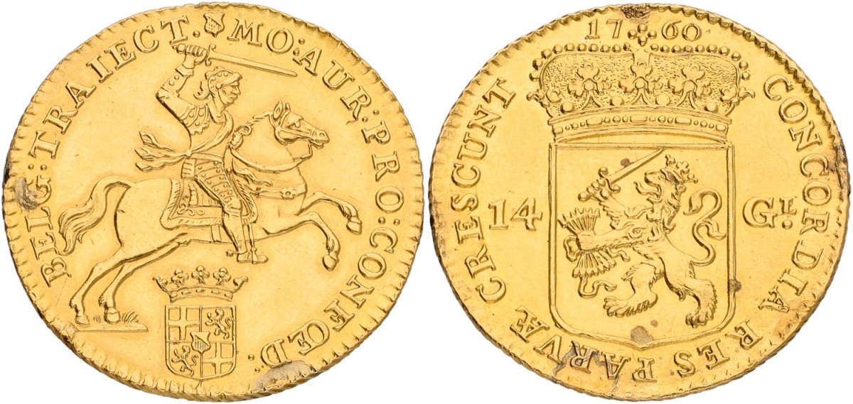 Gouden rijder van 14 gulden. Utrecht. 1760. VF / XF.