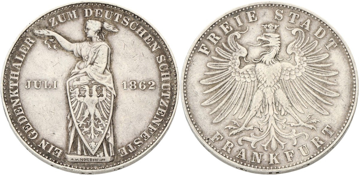 German States. Frankfurt. 1 thaler. 1862 - German shooting festival. XF.