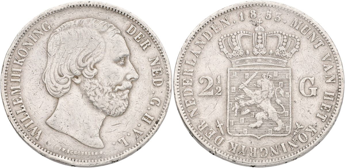 2½ Gulden. Willem III. 1853. VF -.