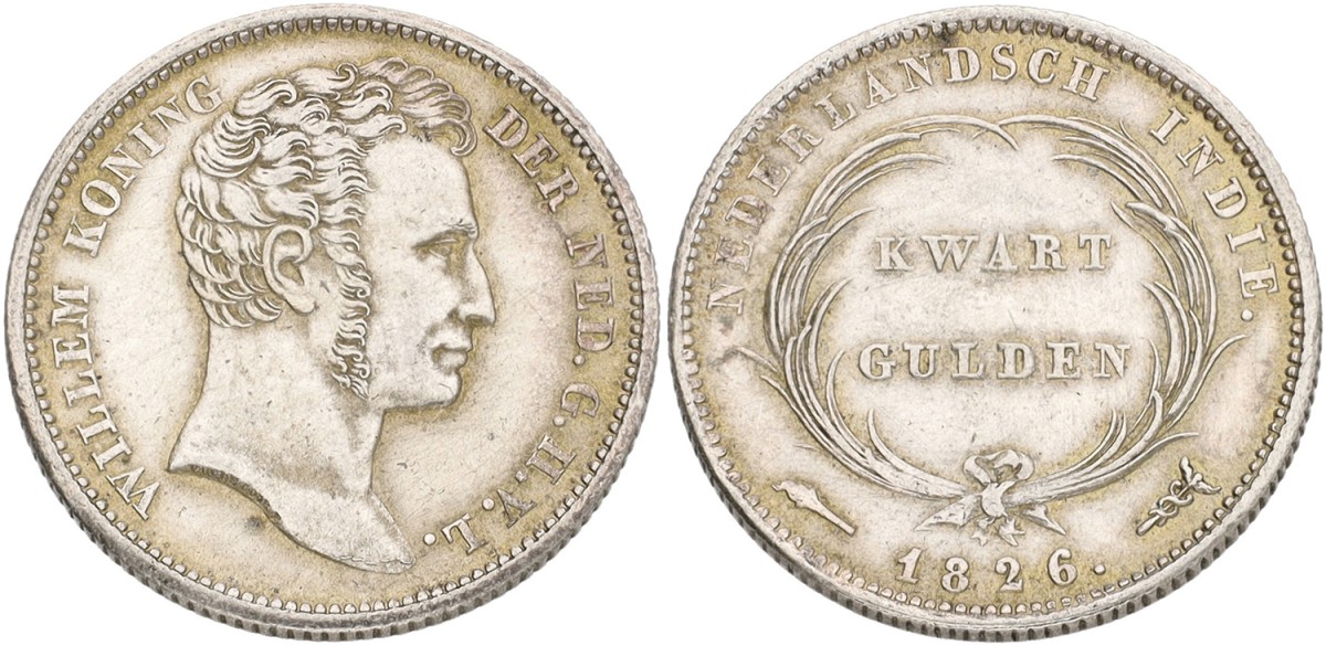 ¼ Gulden. Nederlands-Indië. Willem I. 1826. XF +.