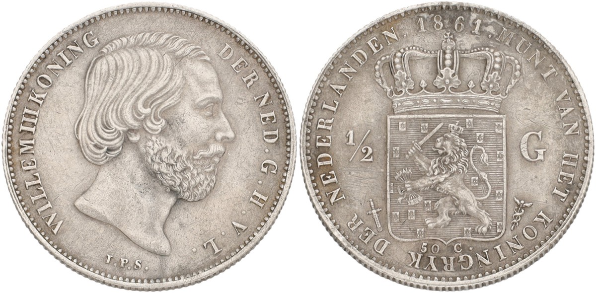 ½ Gulden. Willem III. 1861. XF +.