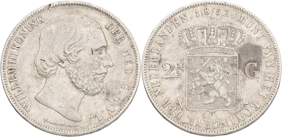 2½ Gulden. Willem III. 1852 Without dot between I & P. VF -.