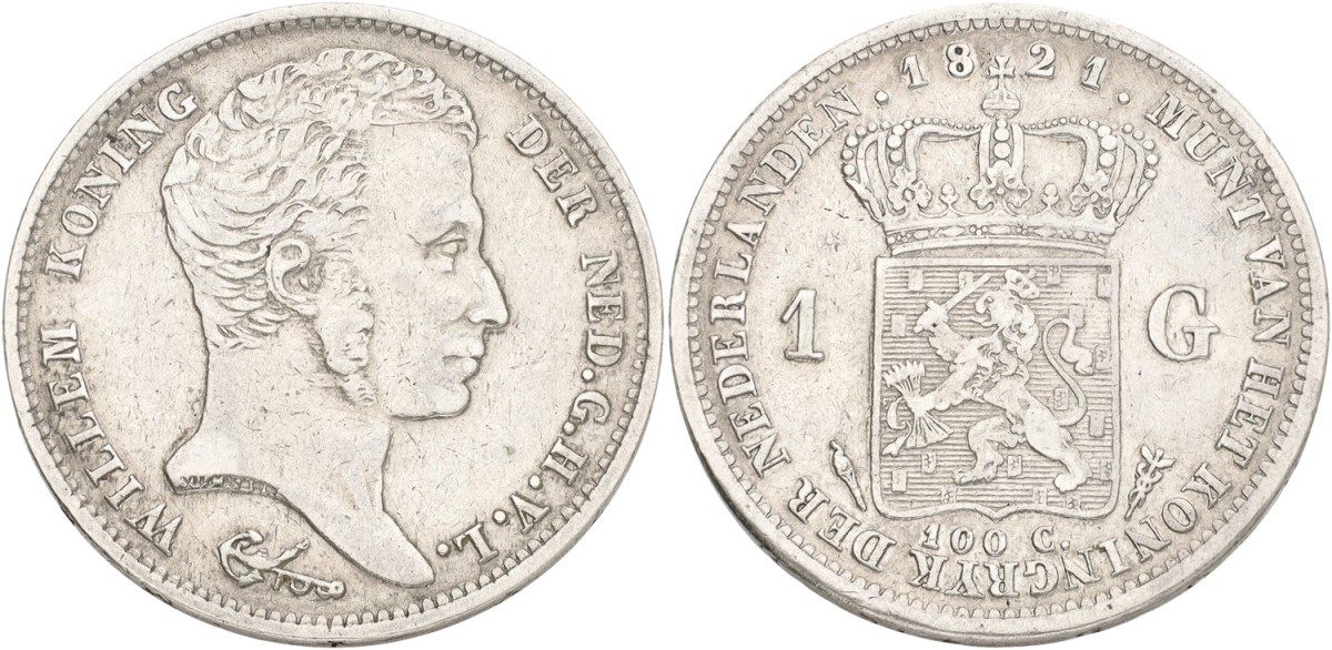 1 Gulden. Willem I. 1821. VF.