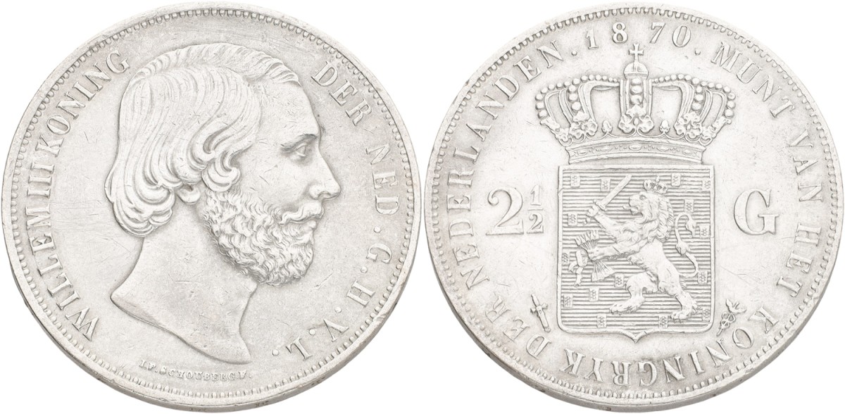 2½ Gulden. Willem III. 1870. XF +.