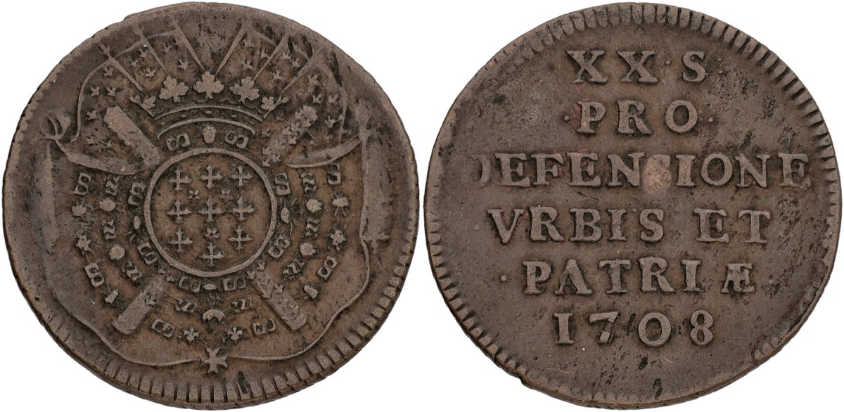 France. Lille. Siege money of XX sols. 1708. VF.