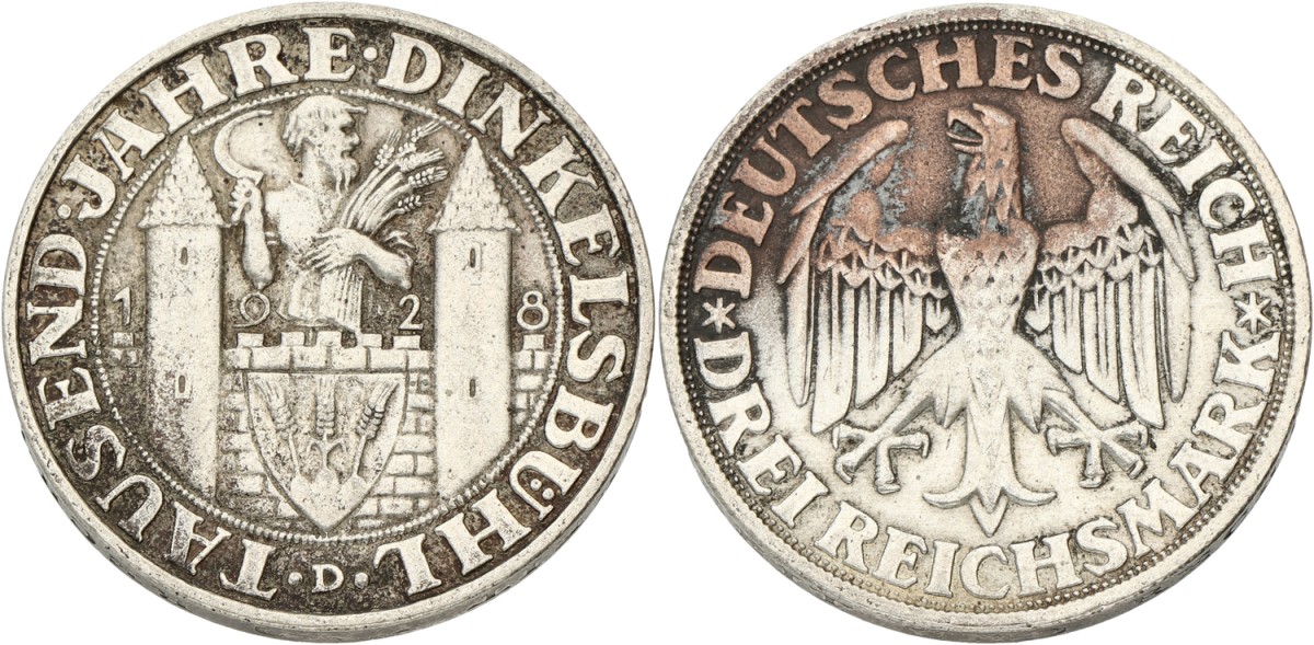 Germany. Weimar Republic. 3 Mark - Dinkelsbühl. 1928. XF.