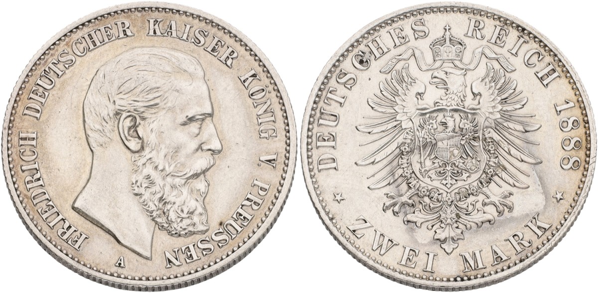 German States. Prussia. Friedrich III. 2 mark. 1888. XF.