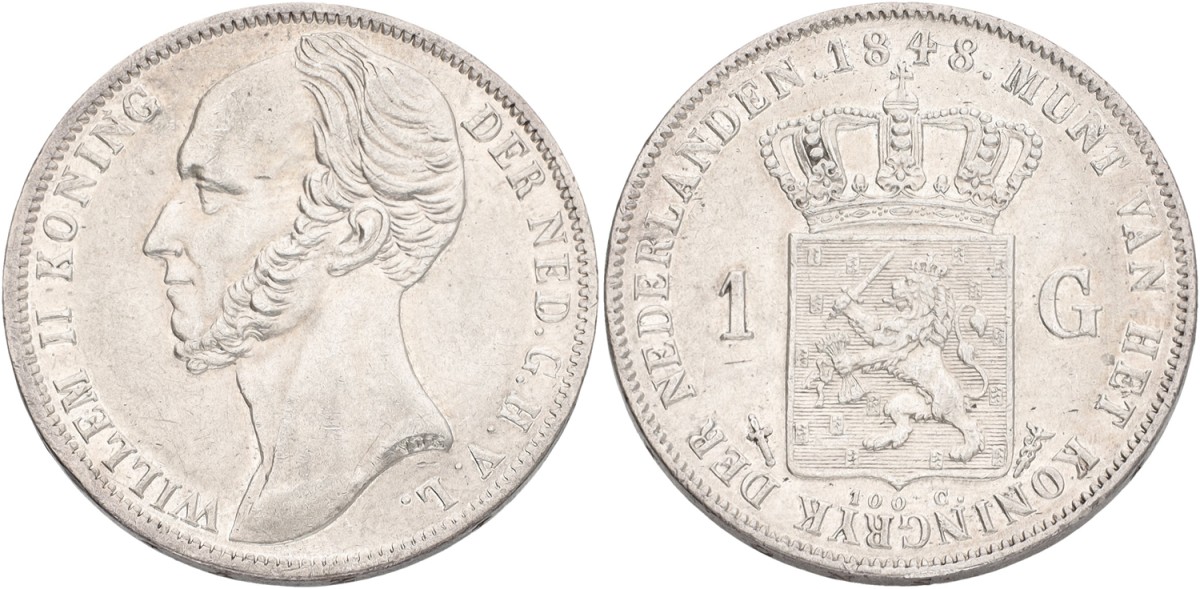 1 Gulden. Willem II. 1848. XF +.