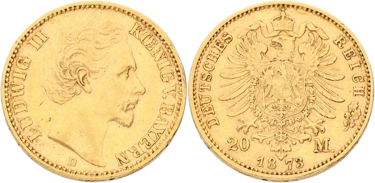 German States. Bavaria. Ludwig II. 20 Mark. 1873. XF.