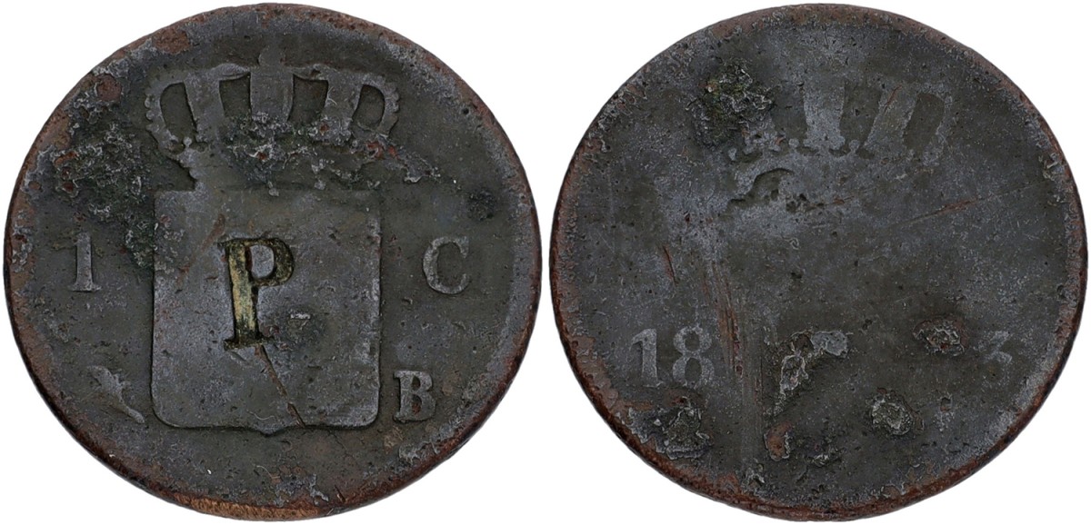 1 Cent - With P Countermark. Willem I. 18(2)3. F.