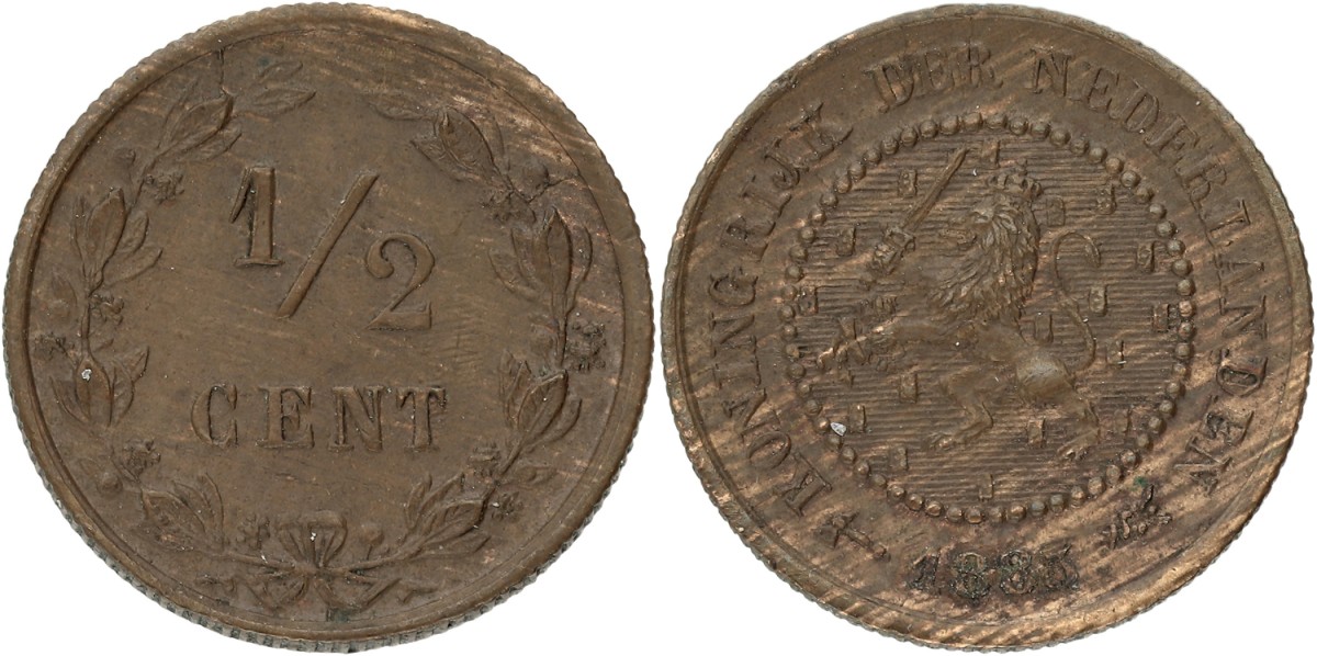 ½ Cent. Willem III. 1883 - Double strike. XF+.