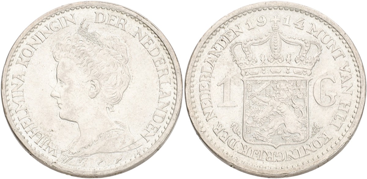 1 Gulden. Wilhelmina. 1914. XF +.