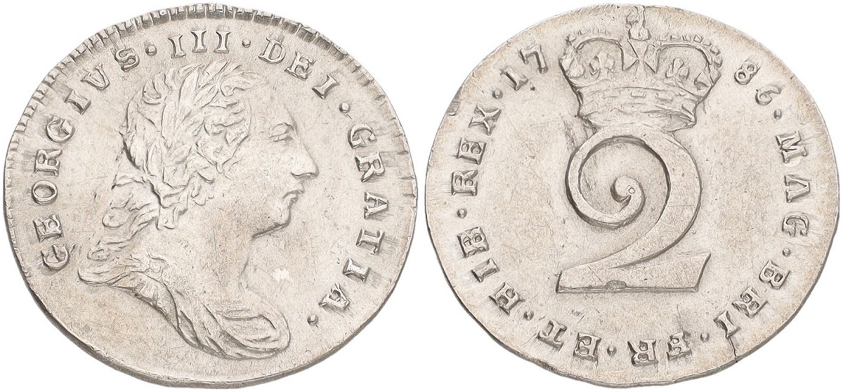 Great Britain. George III. 2 Pence - Maundy. 1786. XF +.