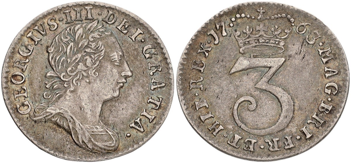 Great Britain. George III. 3 Penny - Maundy. 1763. XF +.