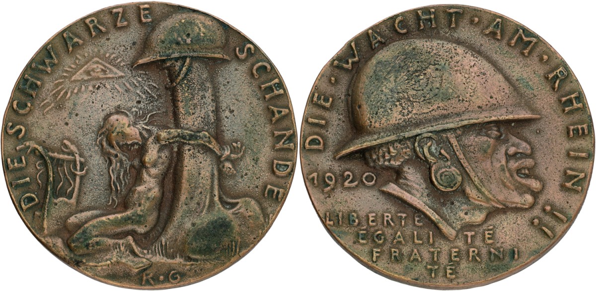 Germany. Weimar republic. 1920. The watch on the Rhine - Protestmedal against the occupation of the Rhineland by French colonial forces. VF +.