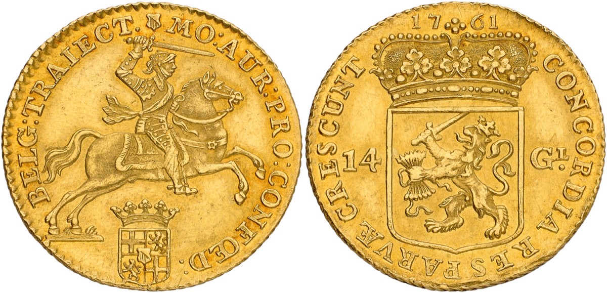 Gouden rijder van 14 gulden. Utrecht. 1761. XF.