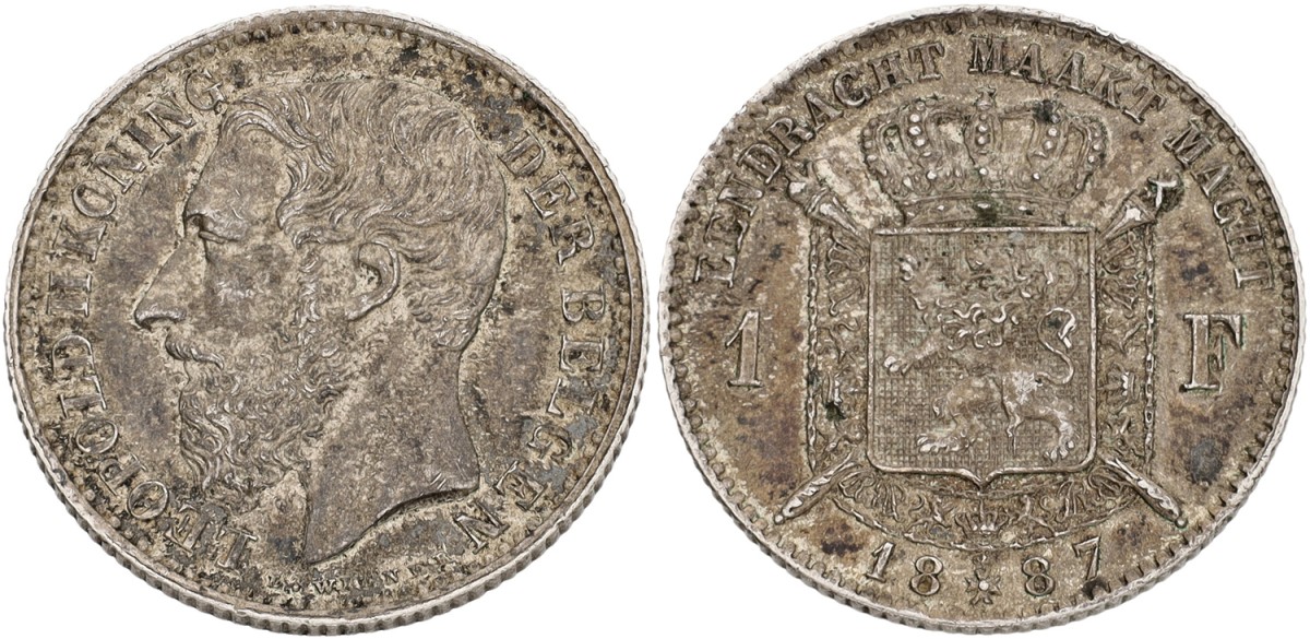 Belgium. Leopold II. 1 Franc. 1887. XF.