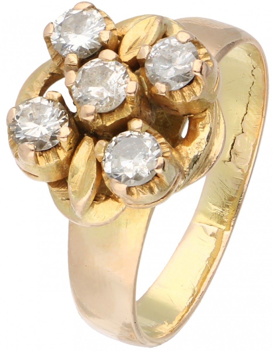 Geelgouden ring bezet met ca. 0.52 ct. diamant - 14 kt.