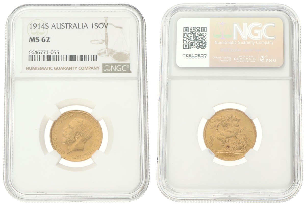 Australia. Sydney. George V. 1 Sovereign. 1914 S. MS 62.