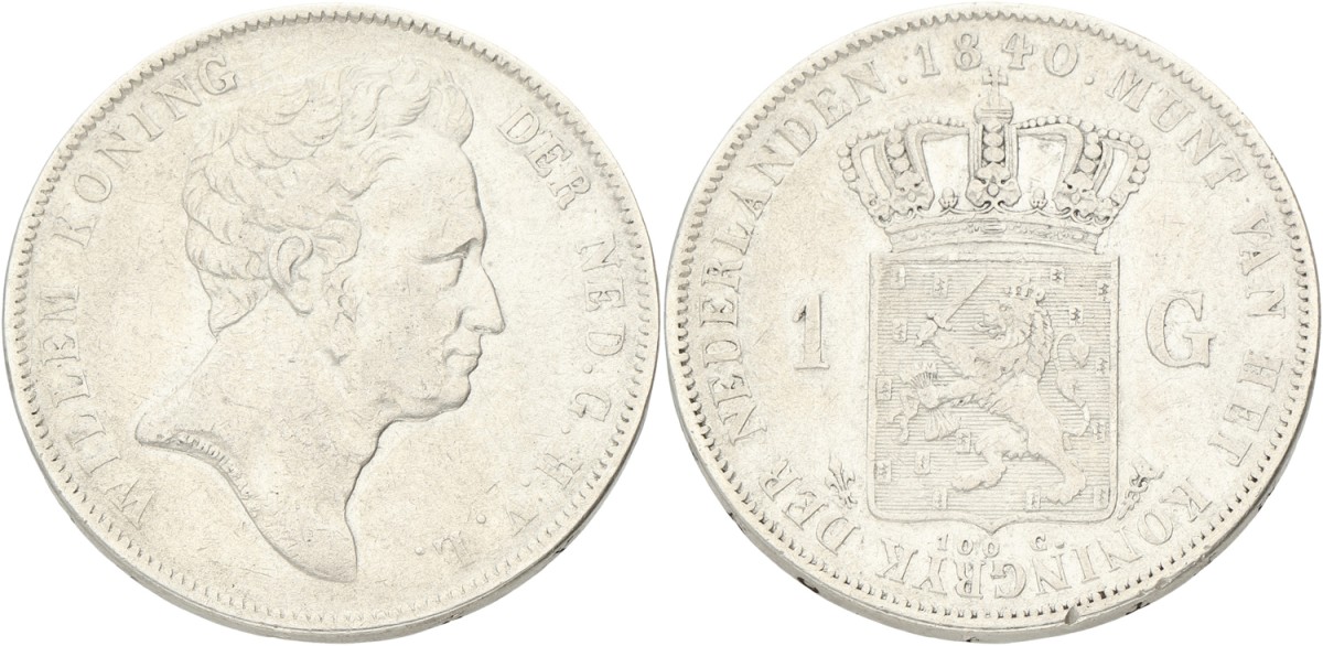 1 Gulden. Willem I. 1840. VF +.