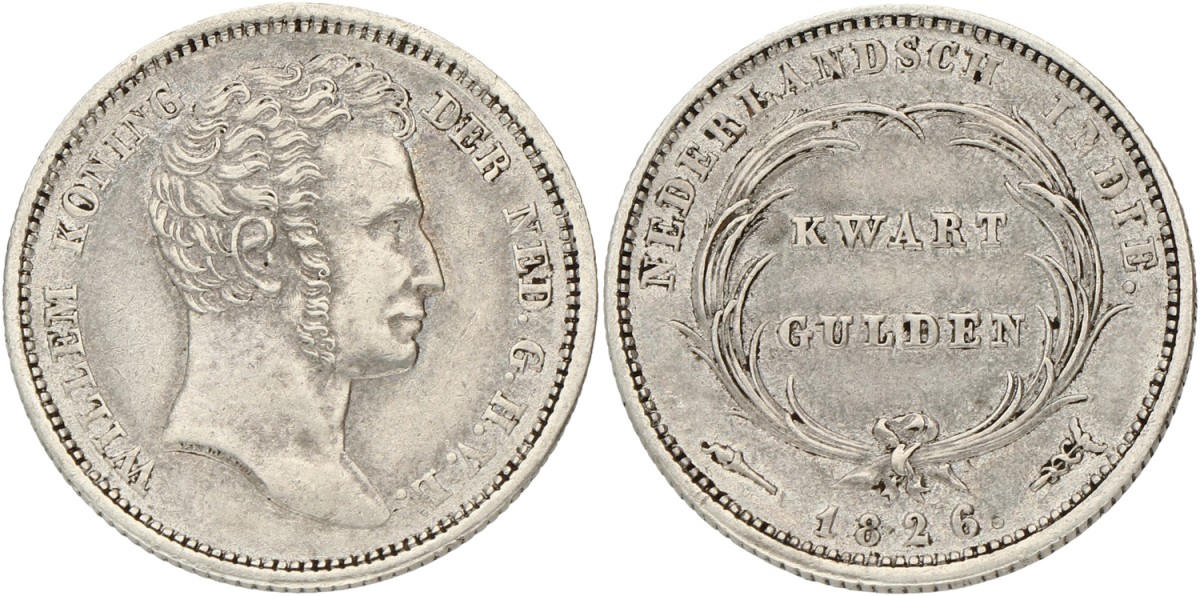 ¼ Gulden. Nederlands-Indië. Willem I. 1826. XF +.