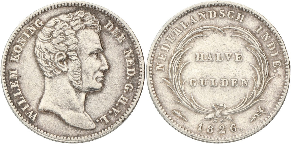 ½ Gulden. Nederlands-Indië. Willem I. 1826. VF / XF.