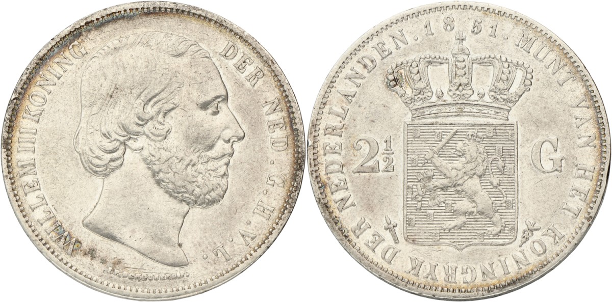 2½ Gulden. Willem III. 1951 - with dot. VF / XF.