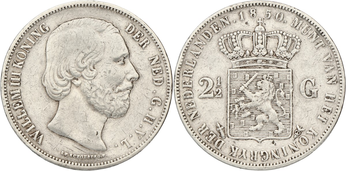 2½ Gulden. Willem III. 1850. VF.