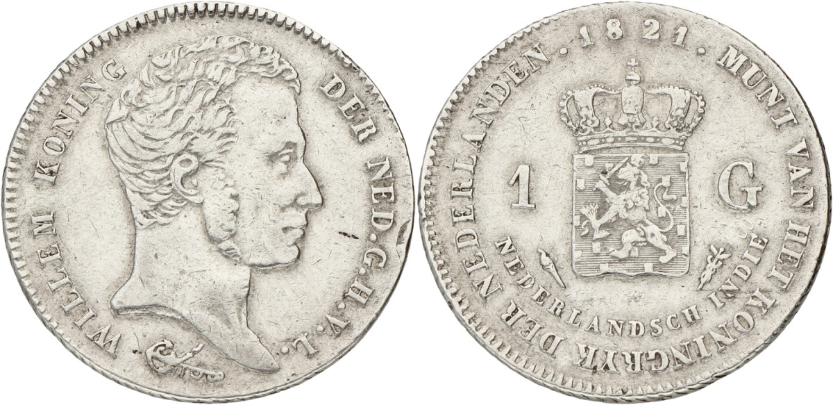 1 Gulden. Nederlands-Indië. Willem I. 1821. VF -.