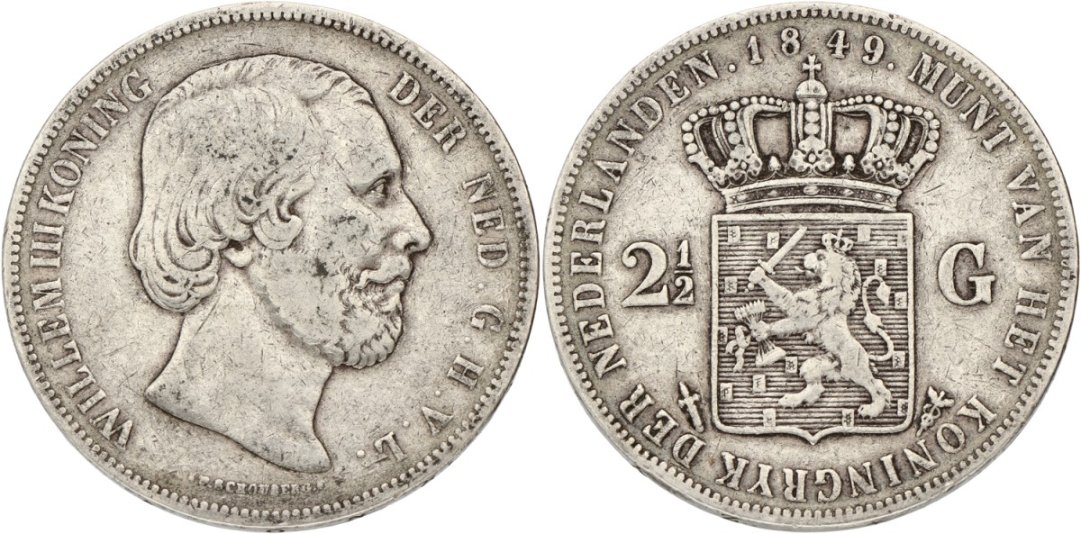 2½ Gulden. Willem III. 1849. F / VF.