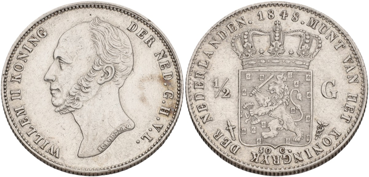 ½ Gulden. Willem II. 1848. XF.