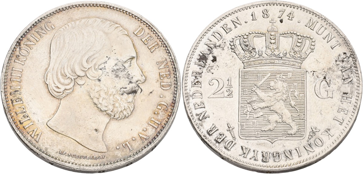 2½ Gulden. Willem III. 1874. XF.