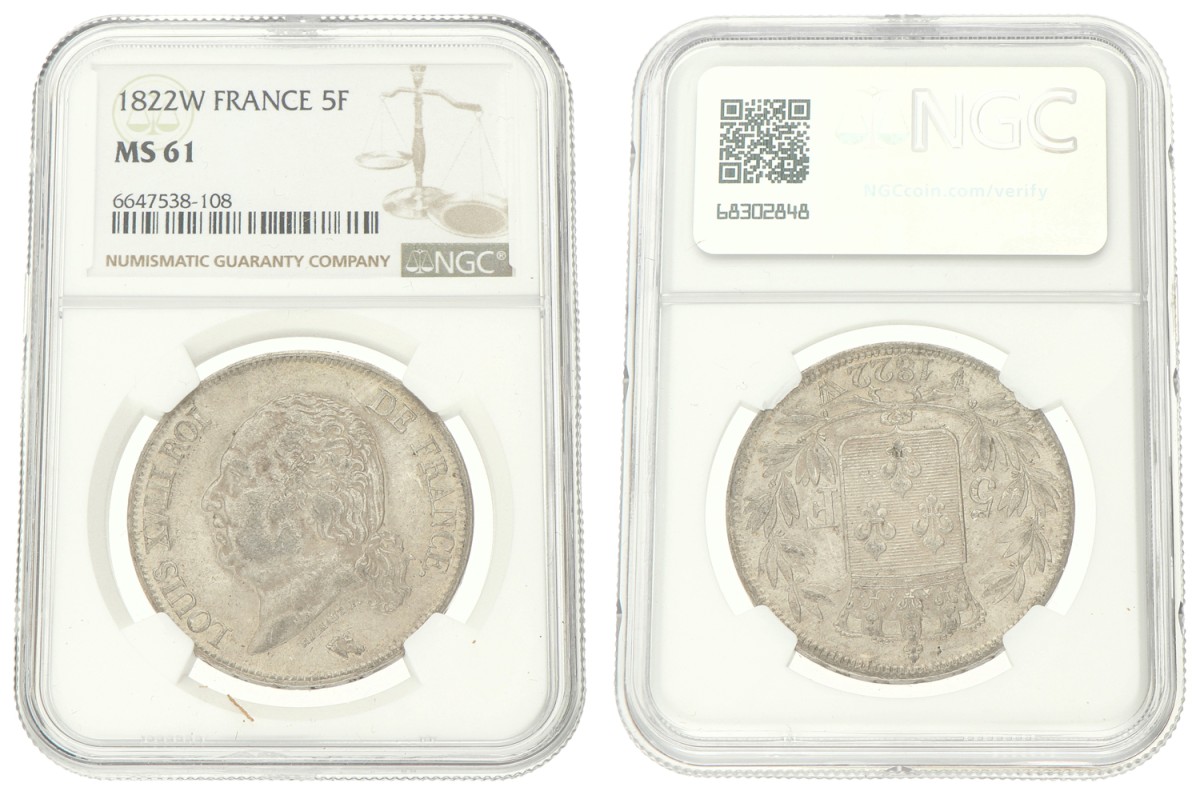 France. Louis XVIII. 5 France. 1822 W. MS 61.