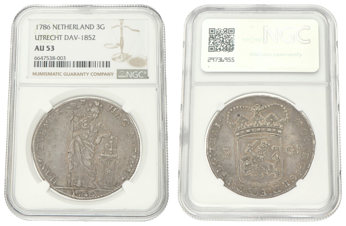 3 gulden - generaliteits. Utrecht. 1786. AU 53.