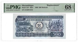 Mozambique. 500 Meticais. Banknote. Type 1980. Type Replacement. - PMG 68EPQ